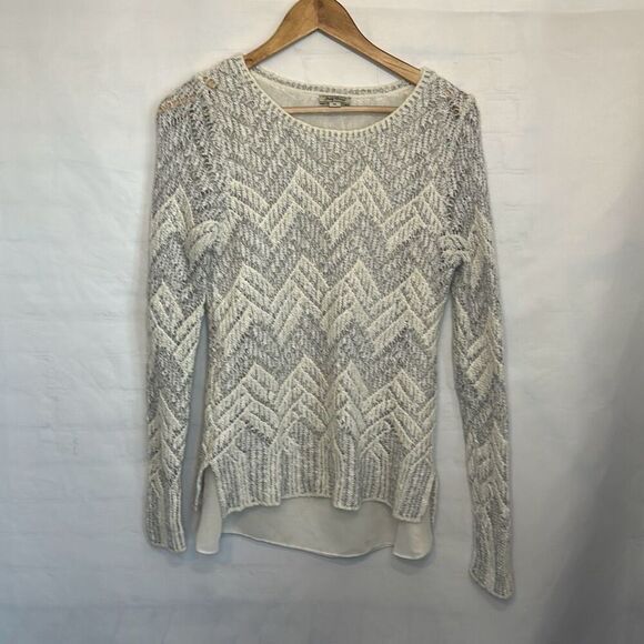 Lucky Brand Sweaters - Lucky Brand Women’s Sweater Large Knit Lined Chevron Layered White Silver M